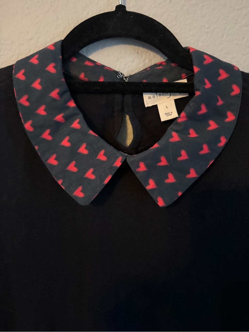 Maison Jules Black Red Heart Peter Pan Collar Top Whimsigoth L